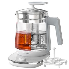 ICOOKPOT Electric Kettle, 1.5L Borosilicate Glass Hot Water Kettle Electric & Tea Kettle for Coffee or Tea, BPA Free, Auto Shut-Off, Stainless Steel, White, 1200w