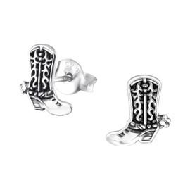 925 Sterling Silver Cowboy Boot Stud Earrings, Sold as a Pair