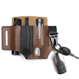Badger Survival Sheath for Belt, Leather EDC Pocket Organizer for Men, Leatherman Sheath with Pen Holder, Key Fob, Flashlight Sheath, EDC Leather Pouch (Black)