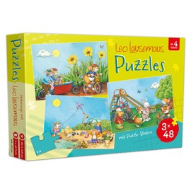 Leo Lausemaus: On the Go with Leo Lausemaus: 3 Children's Jigsaw Puzzles with 48 Pieces Each for Children from 4 Years