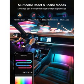 RGB+IC Car LED Lights, Smart 72 LED Car Interior Lights with App Control, 16 Million Colors Under Dash Light with Music Mode, Scene Mode, 2 Lines Design Light for Cars SUVs Trucks with Car Charger