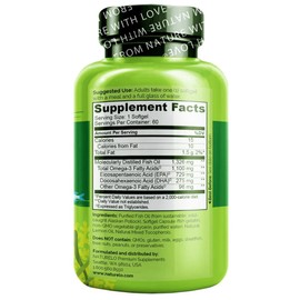 NATURELO NATURELO Burpless Omega 3 Fish Oil Supplement - 1100mg Triglyceride Omega-3, EPA + DHA, Liquid Fish Oil Omega 3 for Heart, Eye, Brain, Joint Health - 60 Softgels, 2 Months Supply