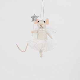 Sass & Belle Fairy Mouse with Star Wand Felt Hanging Decoration White