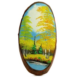 BESTPYSANKY Autumn in the Forest Woodcut Painting Wall Art Plaque 15 Inches