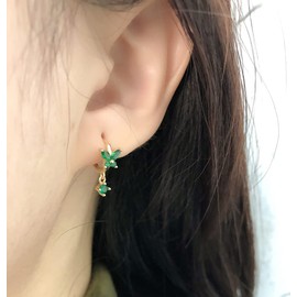 14K Golden Plated Butterfly Crystal Hoop Earrings for Women Cartilage Small Huggie Hoops Solitaire Cubic Zirconia Dangle Drop Earring Fashion Jewelry Gifts Birthday (Green CZ)