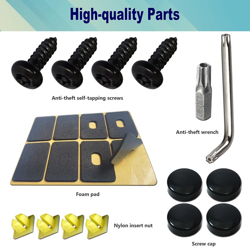 BGGTMO Black License Plate Screws- Stainless Steel Plate Mounting Hardware