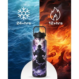 Nexus Elite Insulated Water Bottle 40 oz –Hot and Cold Coffee Travel Drinks, Leakproof Sports Gaming & Gym Bottles, Large and Small Reusable Stainless Steel Flask with Straw – Dark Realm Awakening
