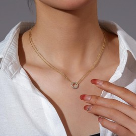 Mintbijou 14K Gold Plated Cubic Zirconia round oval moon coin bezel pendant Necklace for Women (Paved circle)