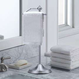 SunnyPoint Heavy Weight Metal Fingertip Towel Holder Stand for Bathroom, Kitchen, Vanity and Countertops; Hanging Bar is 14.2" Height (Satin Nickel, 15.6" x 5.6" x 5.6")-Easy Assembly Required.