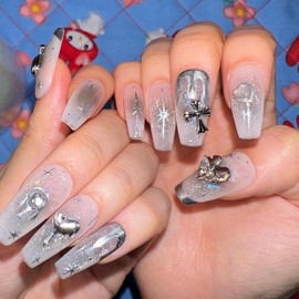 [High quality drawing nail] Milky Way melting heart  - Almond flat fit / [고퀄리티드로잉네일] 은하수 멜팅하트  - 아몬드 평평핏
