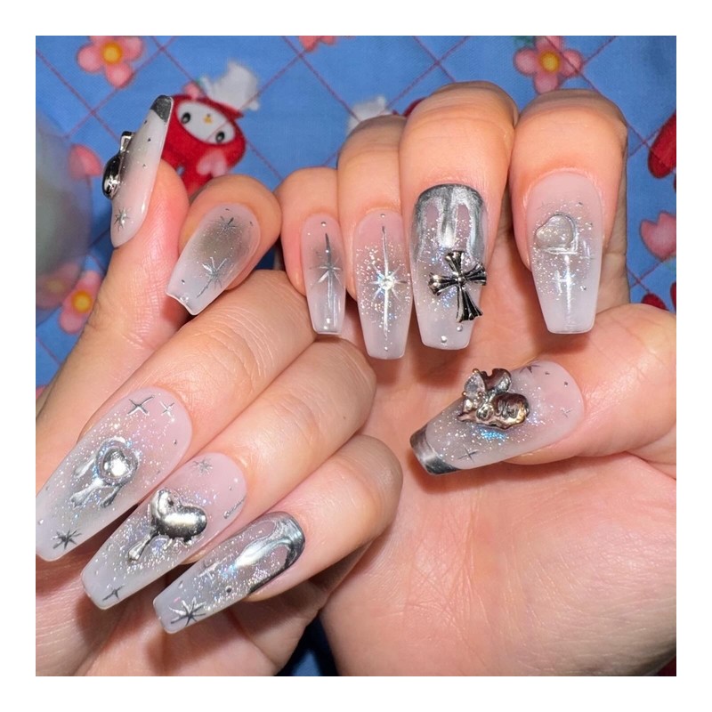 [High quality drawing nail] Milky Way melting heart - Almond