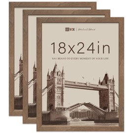VCK 18x24 Poster Frame Brown Walnut - 3 Pack, Exclusive Natural Wood Grain Solid Wood Picture Frame, Wall Hanging