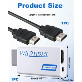 Jesiah Wii to HDMI Adapter with 0.5M 1080P HDMI Cable, 3.5mm Audio Out Converter 1080/720P Immersive Visual Plug and Play for Retro Game Video Supports HDTV Monitor Other Wii Display Modes (White)