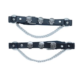 TrendyFashionJewelry New Men Biker Western Style Boot Bracelets Faux Leather Pair Straps Silver Metal Chain Skull Gothic Shoe Charms (Black)