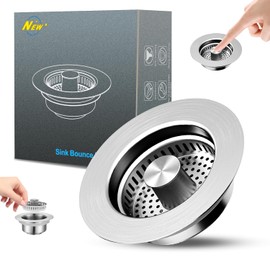 3 in 1 Kitchen Sink Drain Strainer and Stopper Combo,304 Stainless Steel Pop-up Kitchen Sink Stopper,Anti-Clog Kitchen Sink Bounce Core Strainer Basket Filter for US Standard 3-1/2'' in Drain