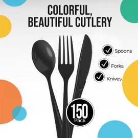 300 Pack Black Plastic Cutlery Set, Plastic Silverware Heavy Duty, Plastic Utensil Sets, 100 of Each Plastic Forks, Spoons & Knives Disposable Cutlery Set For Party Supplies Exquisite