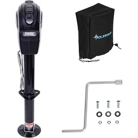 POLESTAR Electric Trailer Jack, 5000lbs Electric Power A-Frame Tongue Jack with Waterproof Protective Cover & LED Light for Travel Trailer Camper, RV, 12V DC with Hard Wiring, 9"-27" Lift