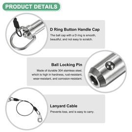 M METERXITY Push-Button Ball Locking Pin, 3/8" [9.5mm] Dia., 1-31/32"[50mm] Usage Length Ring Quick Release Lock Pins W Lanyard Cable for Speaker/Aviation/Gym/Machine [304 Stainless Steel]