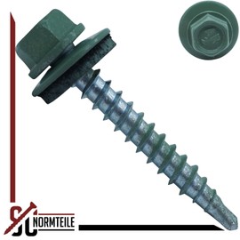 SC5164 Trapezoidal Sheet Metal Screws with EPDM Sealing Washer, 4.8 x 35/30, RAL 6011, Reseda Green, Hexagonal, Head Painted, Self-Tapping, Pack of 100