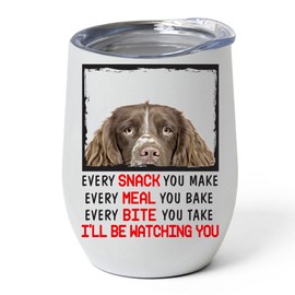 Every Snack You Make I'll Be Watching You White Lemon English Springer Spaniel Tumbler 12oz Stainless Steel Vacuum Insulated Cup With Lid - Peeking Animal Funny Gifts for Dog Lovers