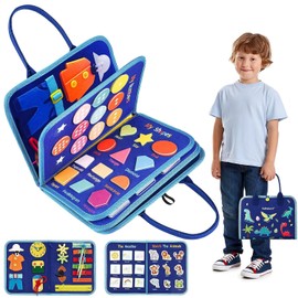 8 en 1 Tablero Montessori, Juguetes Montessori Sensoriales Tablero para 1-3 años, Juguetes Educativos para Aprender Habilidades Básicas para la Vida, Regalo para Niños (Azul)