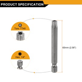 sourcing map 3pcs TT40 Security Torx Head Screwdriver Bit 2.56" (65mm) Long 1/4" Hex Shank Magnetic Tamper Proof 6 Point Star Screw Driver Drill Bits S2 Steel Hole Tip Industrial Power Tools