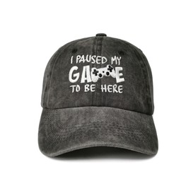 Enodtter Embroidered Baseball Caps for Men and Women, I Paused My Game to Be Here (Washed Black), One Size
