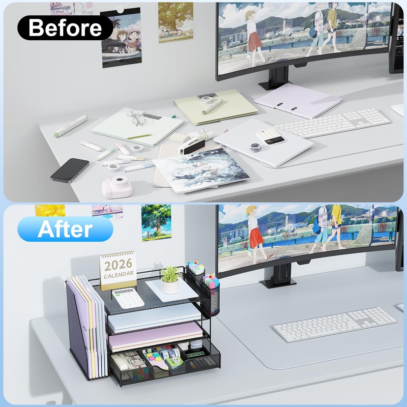 gianotter Desk Organizers and Accessories with File Holder, 4-Tier Desk