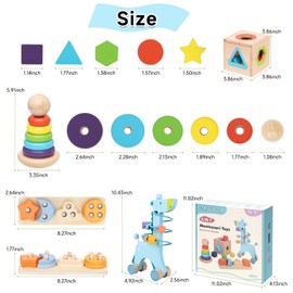 Ingbear 4-in-1 Wooden Montessori Toys for 1+ Year Old - Educational Sensory Toys for Toddlers Aged 1-3 - Baby Learning Toys for Boys and Girls, Birthday Gifts
