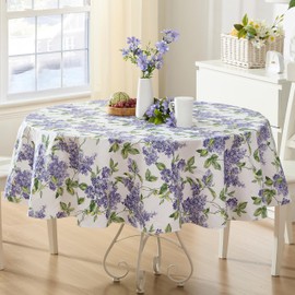 Lilac Fields Heavy 4 Gauge Vinyl Flannel Backed Tablecloth, Purple Lilacs Floral Indoor/Outdoor Wipe Clean Picnic, Kitchen, Dining Room Tablecloth - 70” Round