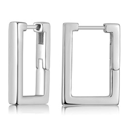 LANGLY Silver Hoop Earrings for Women, 925 Sterling Silver Post White Gold Plated Huggie Earrings | Hypoallergenic Geometric Rectangle Chunky Earrings for Gifts