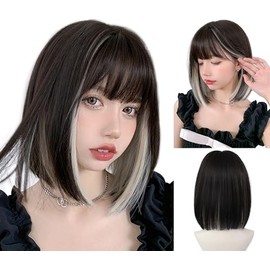 Pelucas para mujer cabello natural cabello corto, Pelucas Bob Cortas para Mujer, peluca corte Bob con fleco, pelucas sintéticas de fibra de alta calidad (Lisa-BP)