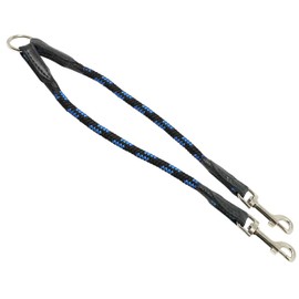 12" Long Braided Rope Double Dog Leash Two Dog Coupler 3/8" Diam Blue with Black Medium