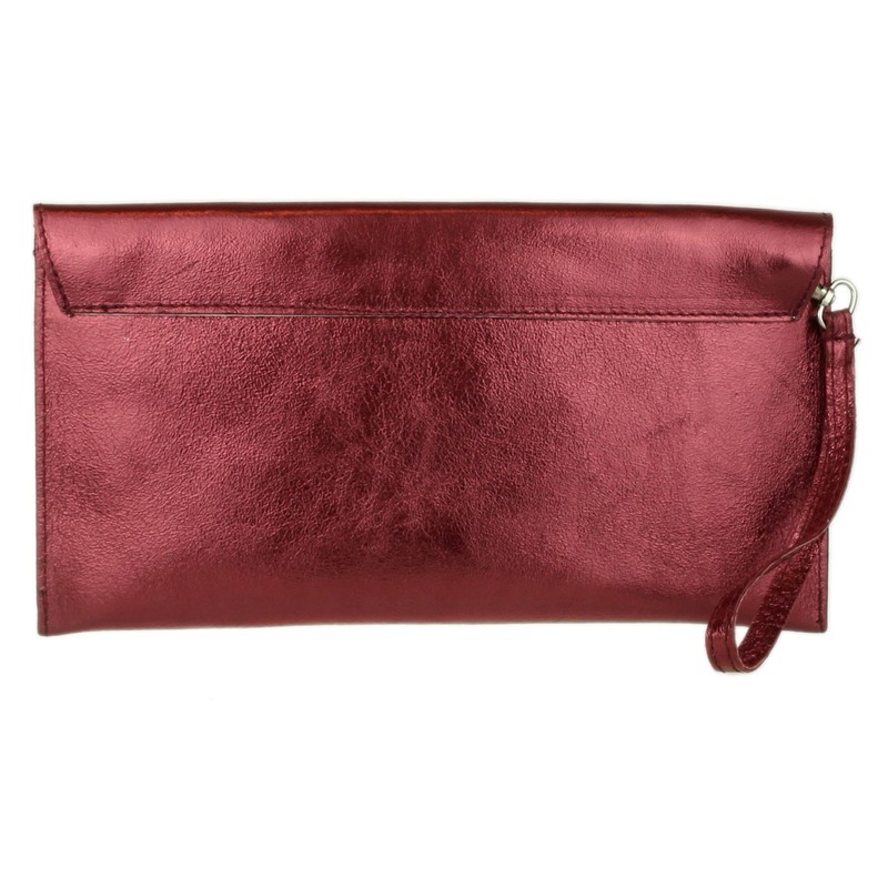 Girly Handbags Italian Suede Envelope Clutch Bag, Metallic Burgundy