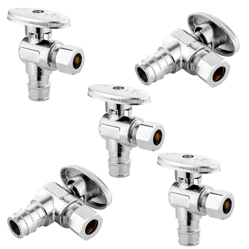 5-PCs HeSun Expansion Pex Angle Stop Valve, 1/2" Pex-a x