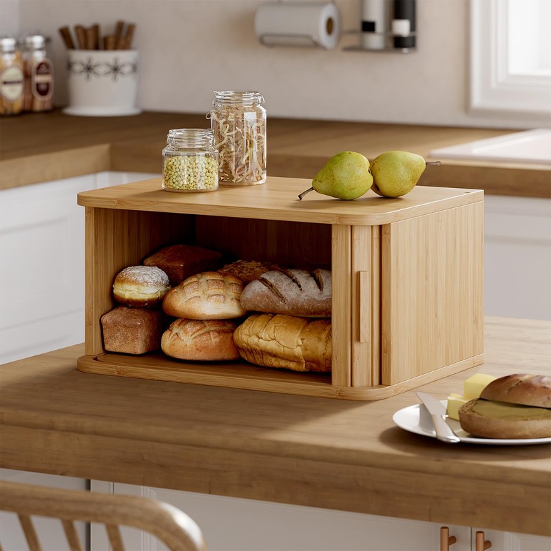 WOWLIVE Bread Box for Kitchen Countertop, Large Roll Top Bread