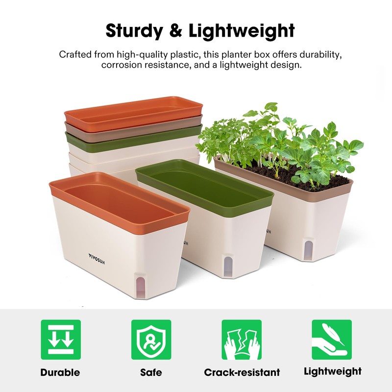 VIVOSUN Self-Watering Planters, 6-Pack 10.5 Inch Compact Rectangular Window Herb