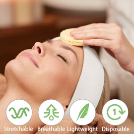 BERRYLION 50PCS Disposable Spa Facial Headbands, Stretch Non-Woven Headbands, Elastic Hair Wraps with Adjustable Magic Tape, Soft Skin Care Essential Headbands for Spa, Makeup, Hair Salon
