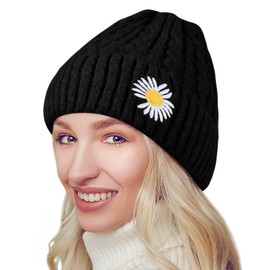 Ponytail Beanie for Women - Warm Cable Knit Ladies Winter Hats Messy High Bun Wooly Hat