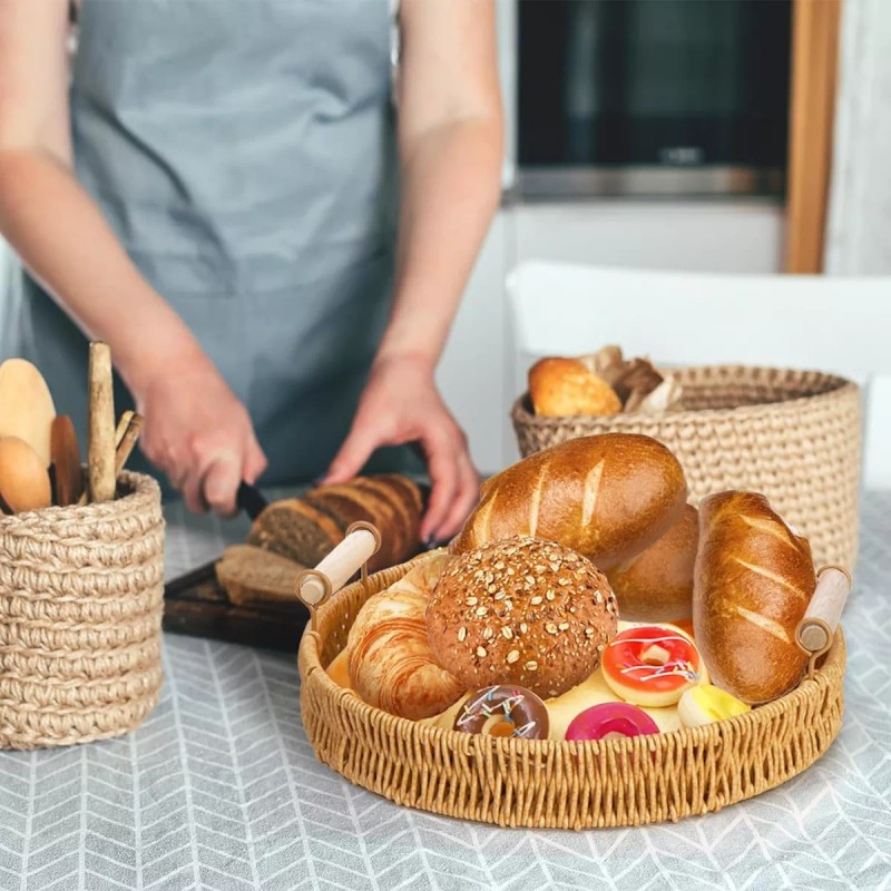 generic Bandeja Canastas De Mimbre Redonda Cestas Pan Con Asa