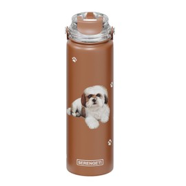 SERENGETI 24 Oz Water Bottle Stainless Steel with Spill Proof Lid - Double walled Vacuum Insulated water flask - Realistic 3D Print of your favorite dog (Shih Tzu)