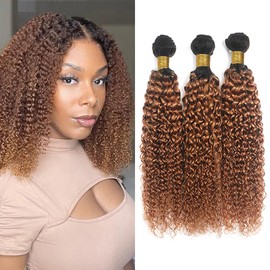 Biliisyff Kinky Curly Human Hair Bundles 1B/30 Ombre Two Tone Black and Light Brown Wave Extensions for Black Women 12 14 16 Inch