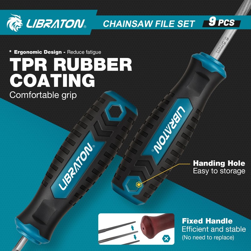 LIBRATON Chainsaw File Set, 5/32", 3/16", 7/32" Chainsaw Sharpening File,