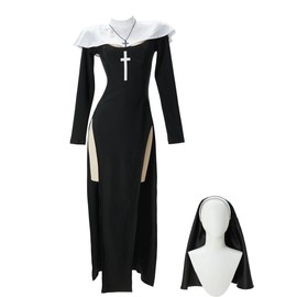 MEOWCOS - Disfraz clásico de monja para mujer, disfraz de cosplay de Halloween