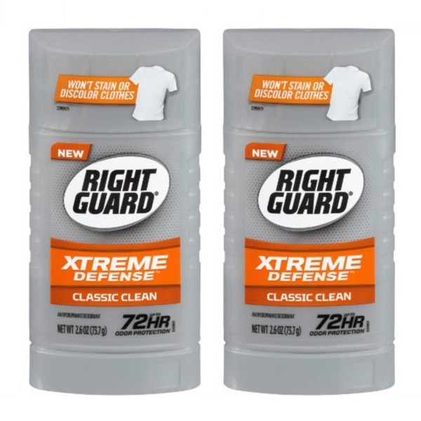 Right Guard antitranspirante/desodorante Xtreme Defense – Invisible Solid – Classic Clean – Net Wt. 73,7 g por palo, paquete de 2 varillas