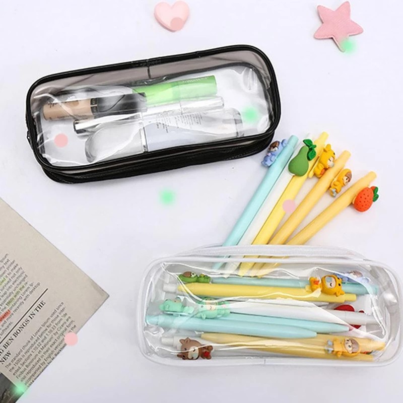 JMOCD 2Pcs Clear PVC Zipper Pen Pencil Case