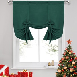 DWCN Blackout Curtains-Tie Up Shade for Window Thermal Insulated Room Darkening Rod Pocket Curtains for Kitchen, Hunter Green, W42 X L45 Inches, 1 Panel