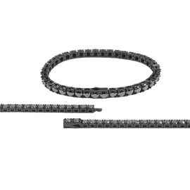 5mm Black Moissanite Tennis Bracelets for Women Men, 316 Stainless Steel Cuban Chain Lab Grown Simulated Diamond Bracelet Wedding Jewelry Gift (5MM Moissanite, 7.5 inch)