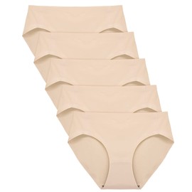FallSweet No Show Underwear for Women Seamless High Cut Briefs Mid-waist Soft No Panty Lines,Pack of 5 (5pack-Beige, Medium)