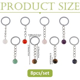 SUPERFINDINGS 8Pcs Gemstone Keychain Natural Crystal Bead Keychain Round Quartz Crystal Pendants with Iron Key Rings for Handbag Purse Car Keys Birthday Party Favors Supplies